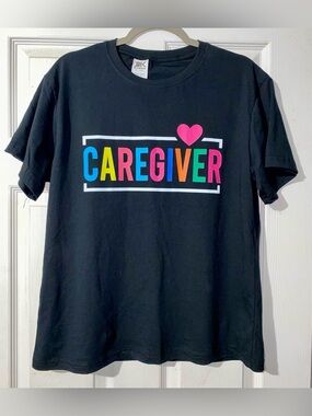 Black 'Caregiver' Graphic Tee with Heart